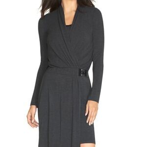 White House Black Market Women’s Surplice Wrap Dress NEW Size 8 Long Sleeve Gray